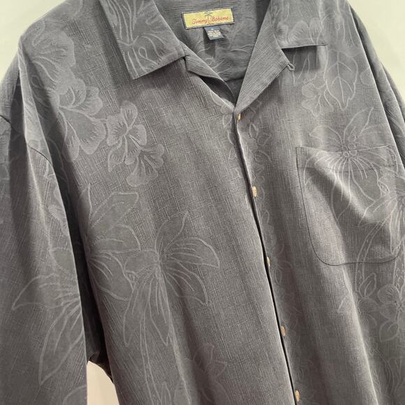 Tommy Bahama Shirt XL Charcoal Gray Silk Floral Camp Button Down Short Sleeve - Picture 9 of 13